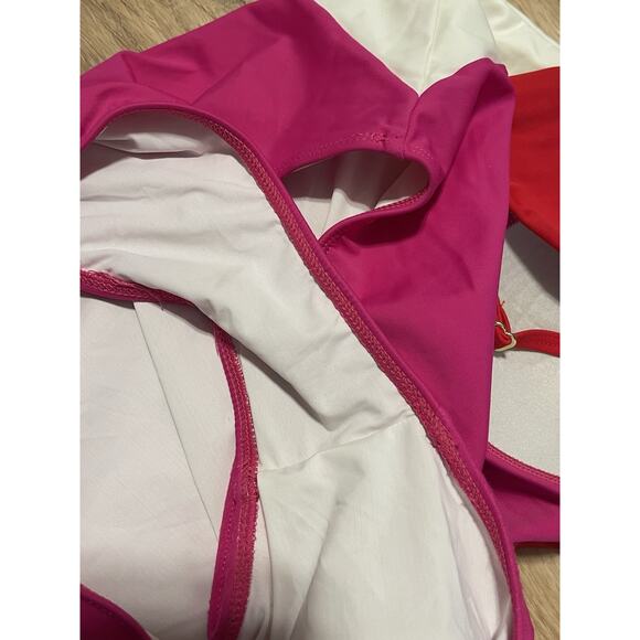 Summersalt Marina Lava Hibiscus Red and Pink Colorblock One Piece Swimsuit 10 - Picture 6 of 7
